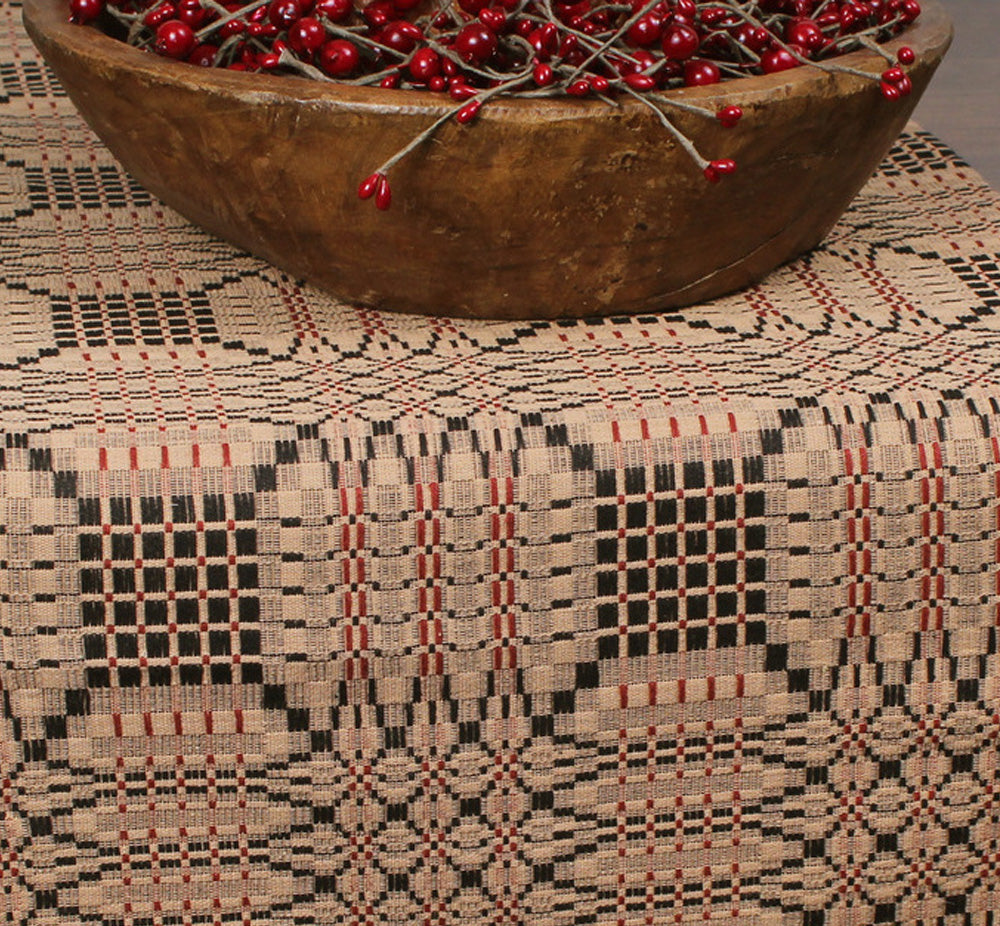 Trenton Jacquard Nutmeg Black Red Table Runner  - Home Collections by Raghu
