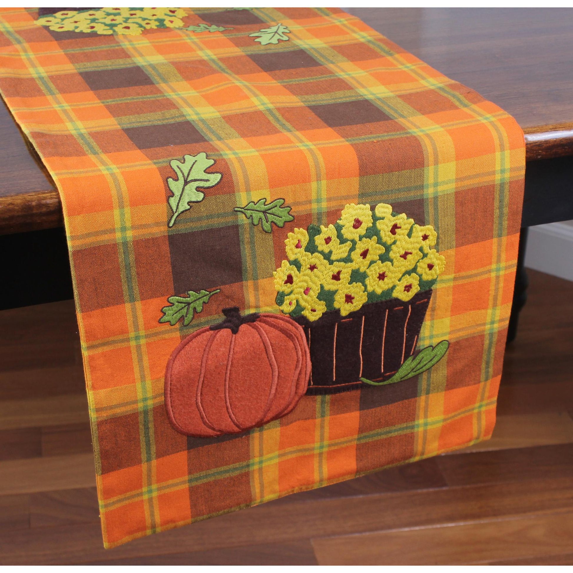 F Autumn Plaid Mums Runner - Home Collections by Raghu