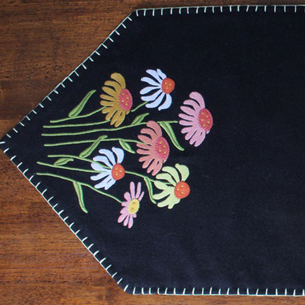 Cone Flower Black Table Runner  - Home Collections by Raghu