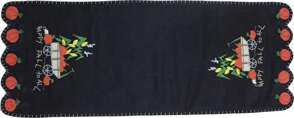 Happy Fall to All Black Table Runner  - Home Collections by Raghu