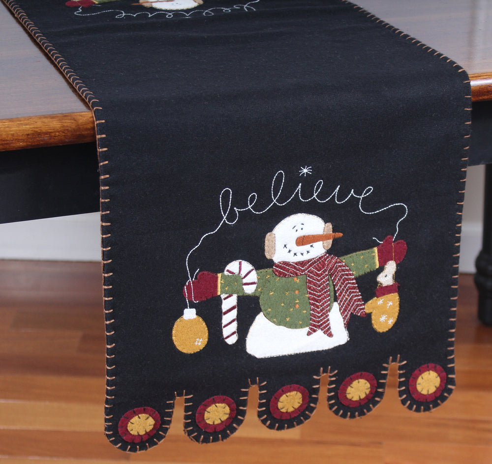 Snowman Believe Black Table Runner  - Home Collections by Raghu