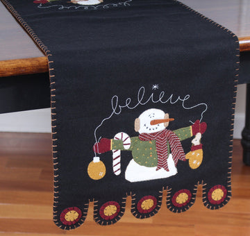 Snowman Believe Black Table Runner  - Home Collections by Raghu