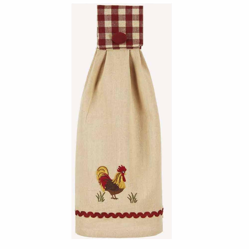 Barn Red-Nutmeg Rooster Tab Towel - Set of Two - Home Collections by Raghu