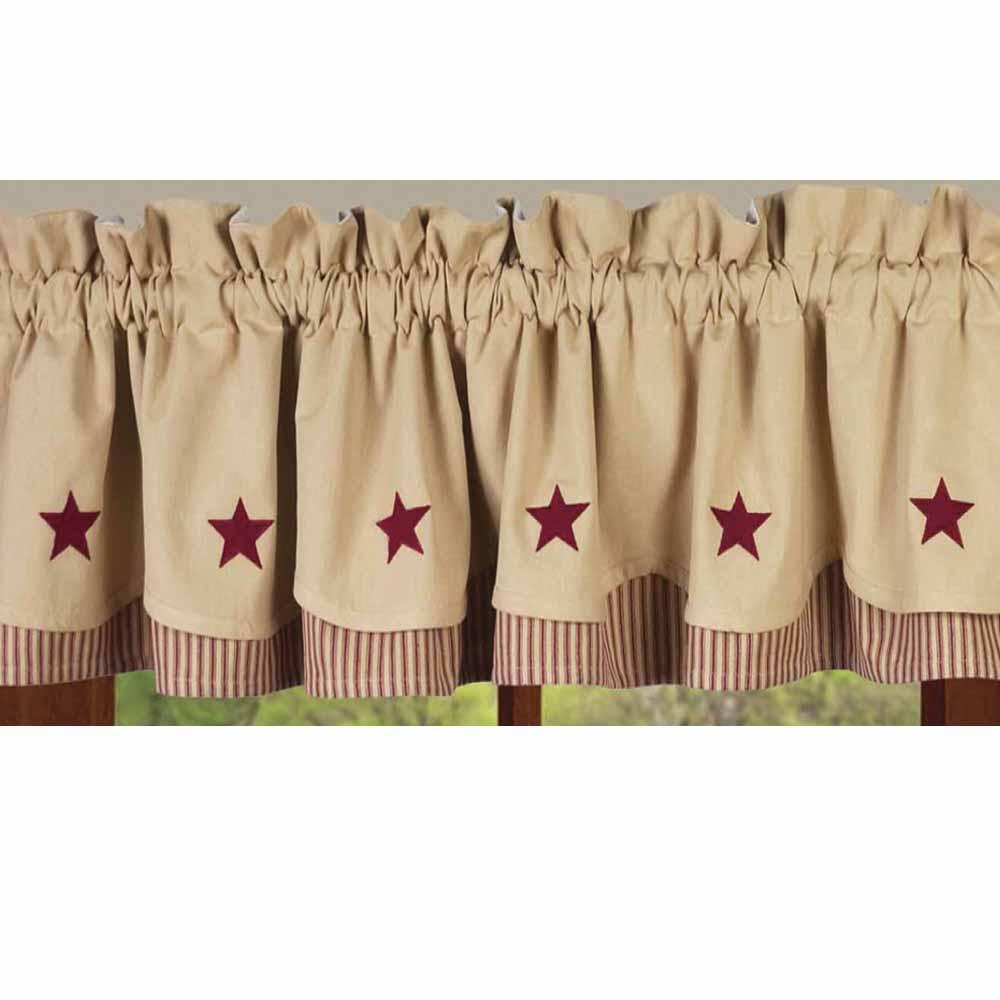 Nutmeg-Barn Red Nutmeg w/ Barn Red Star Fairfield Valance - Lined - Home Collections by Raghu