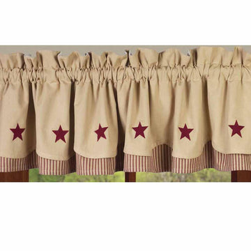 Nutmeg-Barn Red Nutmeg w/ Barn Red Star Fairfield Valance - Lined - Home Collections by Raghu