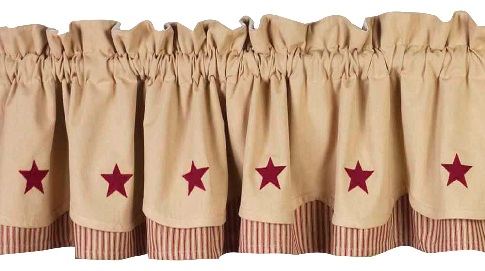 Nutmeg-Barn Red Nutmeg w/ Barn Red Star Fairfield Valance - Lined - Home Collections by Raghu