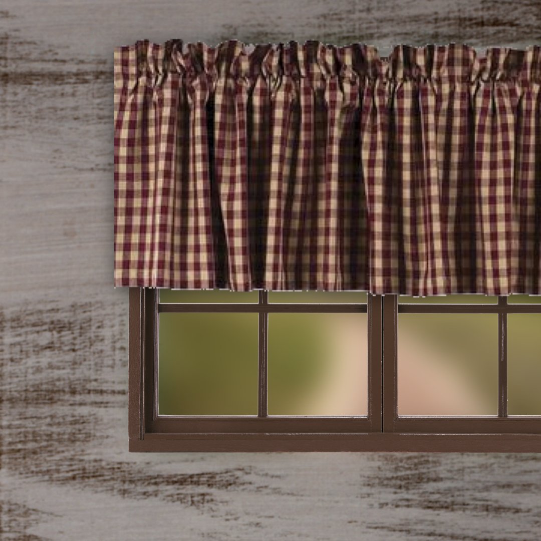Barn Red-Nutmeg Heritage House Check Barn Red Valance - Lined - Home Collections by Raghu