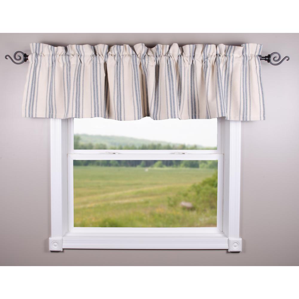 Colonial Blue-Cream Grain Sack Stripe Valance - Lined - Home Collections by Raghu