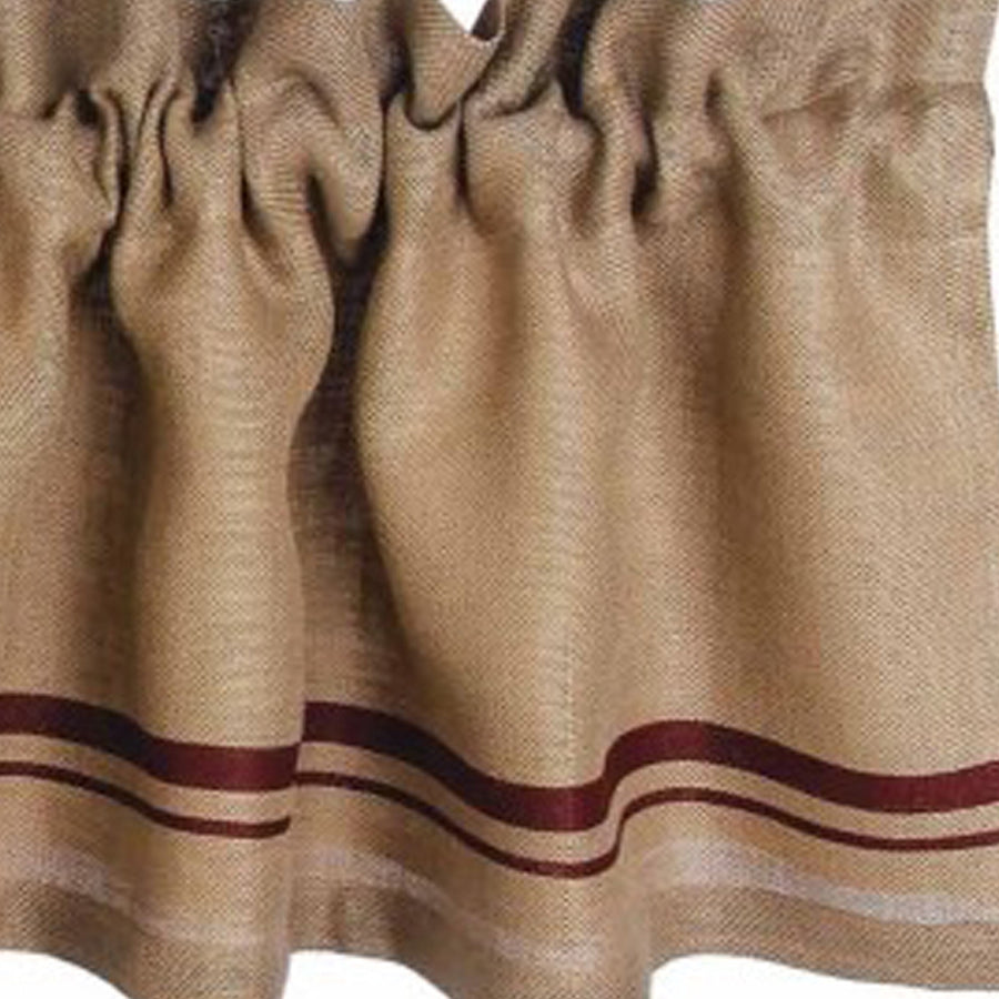 Barn Red - Wheat Burlap Stripe Valance - Lined - Home Collections by Raghu