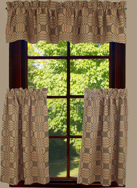 Trenton Jacquard Nutmeg Black Red Valance  - Home Collections by Raghu