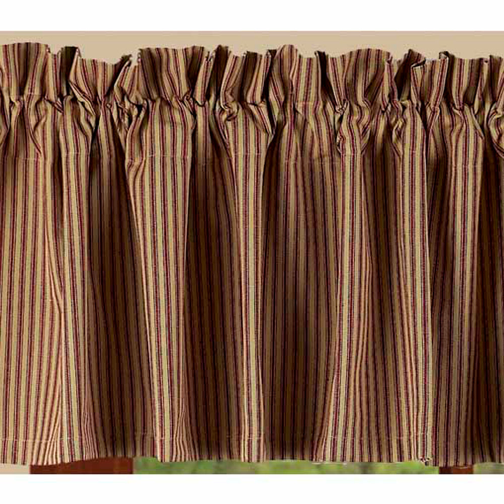 Barn Red-Nutmeg York Ticking Valance - Lined - Home Collections by Raghu