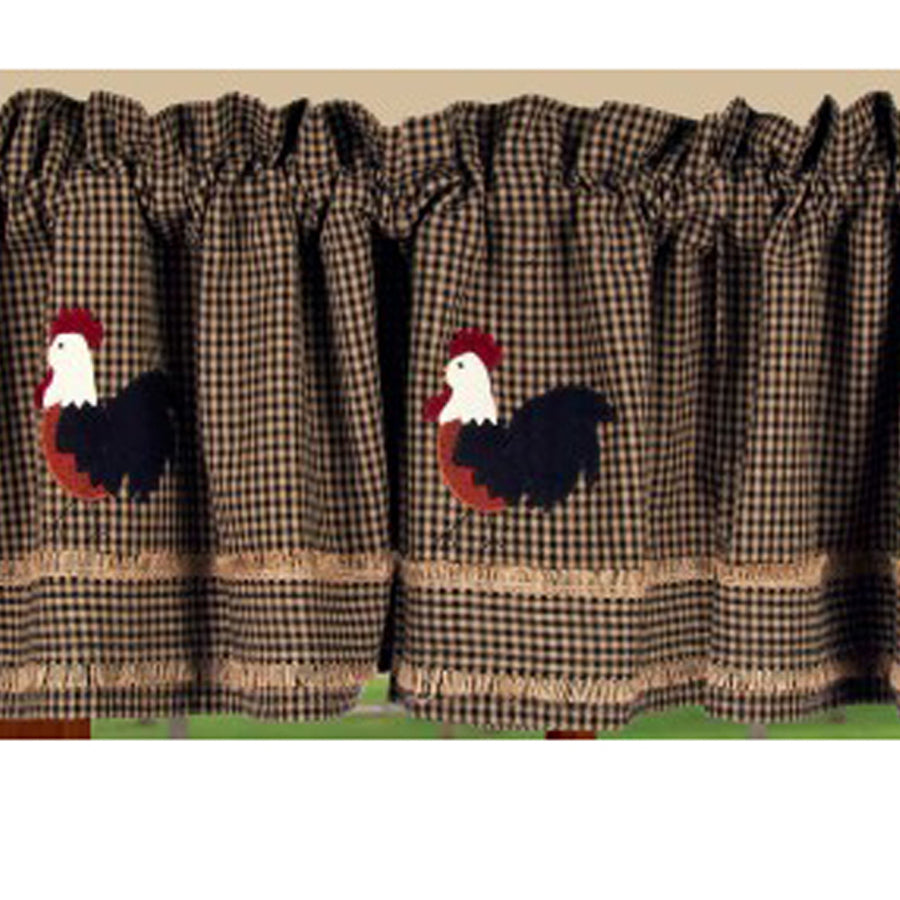 Black - Oat Rise and Shine Rooster Valance - Lined - Home Collections by Raghu