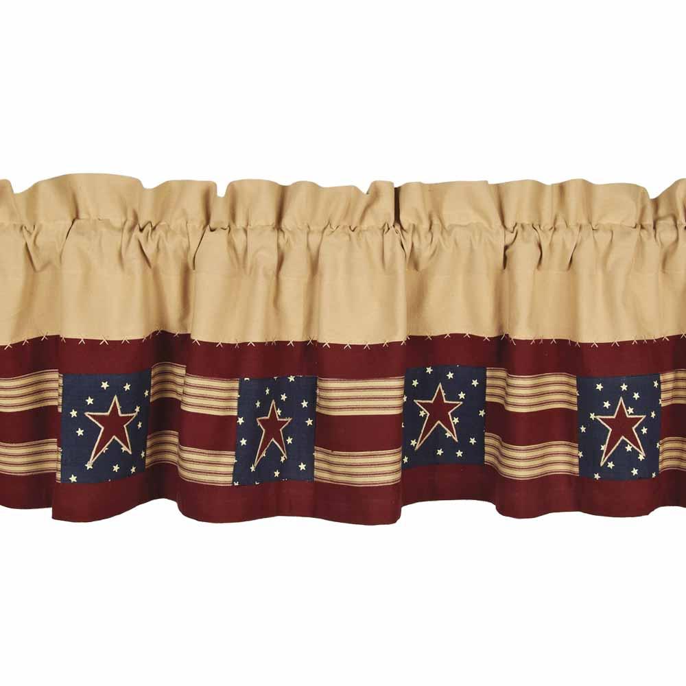 Nutmeg - Indigo - Barn Red Stars and Stripes Valance - Lined - Home Collections by Raghu