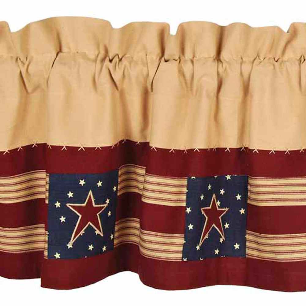 Nutmeg - Indigo - Barn Red Stars and Stripes Valance - Lined - Home Collections by Raghu