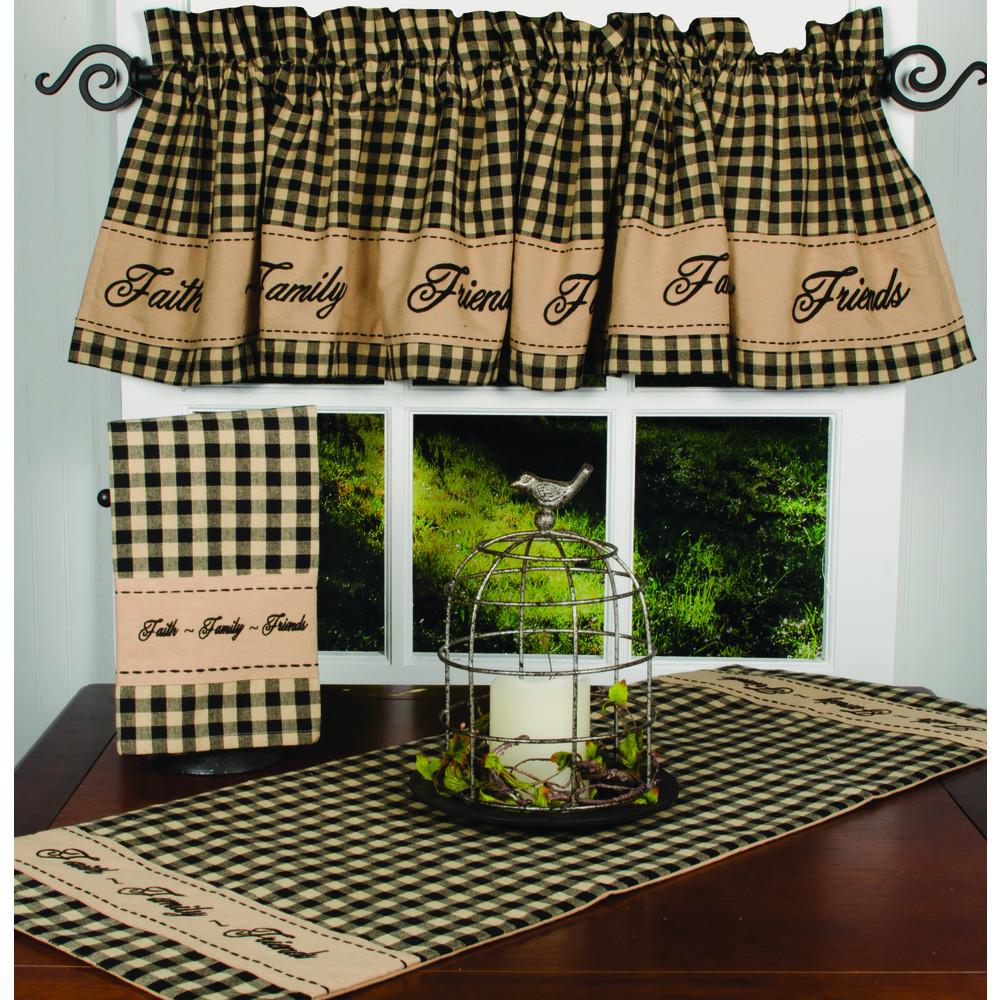 Black-Nutmeg Faith-Family-Friends Valance - Lined - Home Collections by Raghu