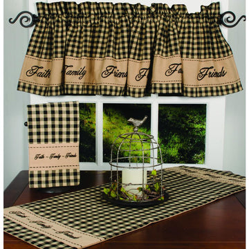 Black-Nutmeg Faith-Family-Friends Valance - Lined - Home Collections by Raghu