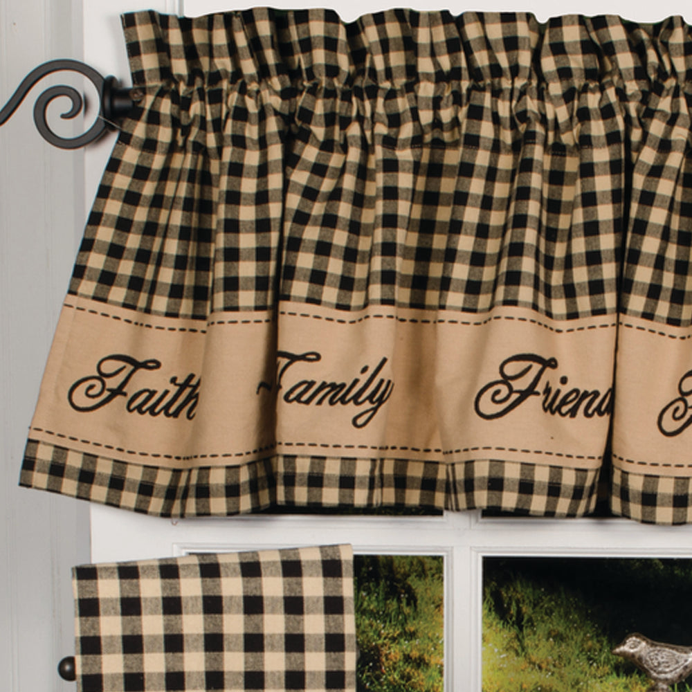 Black-Nutmeg Faith-Family-Friends Valance - Lined - Home Collections by Raghu
