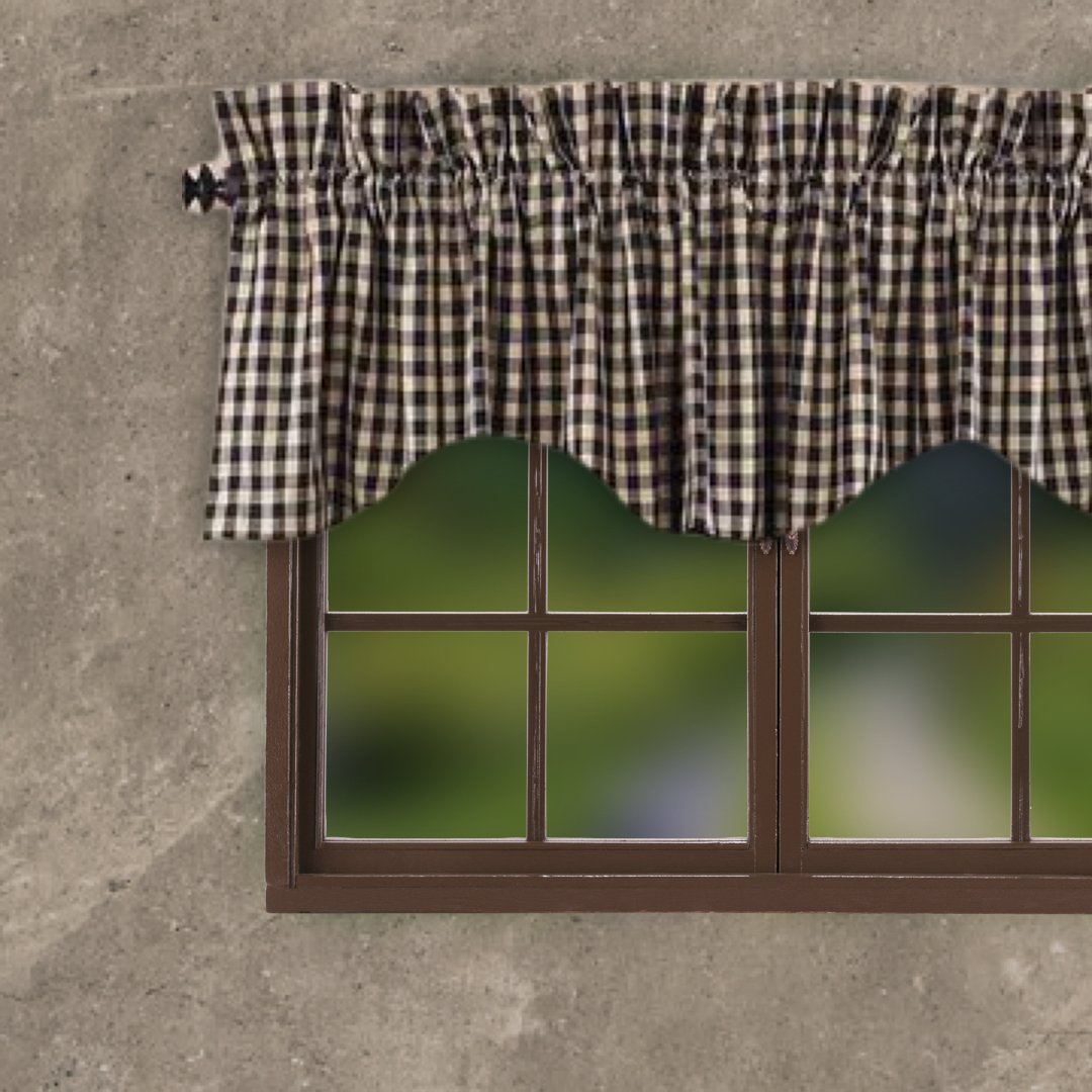 Black-Nutmeg Heritage House Check Black Scalloped Valance - Lined - Home Collections by Raghu