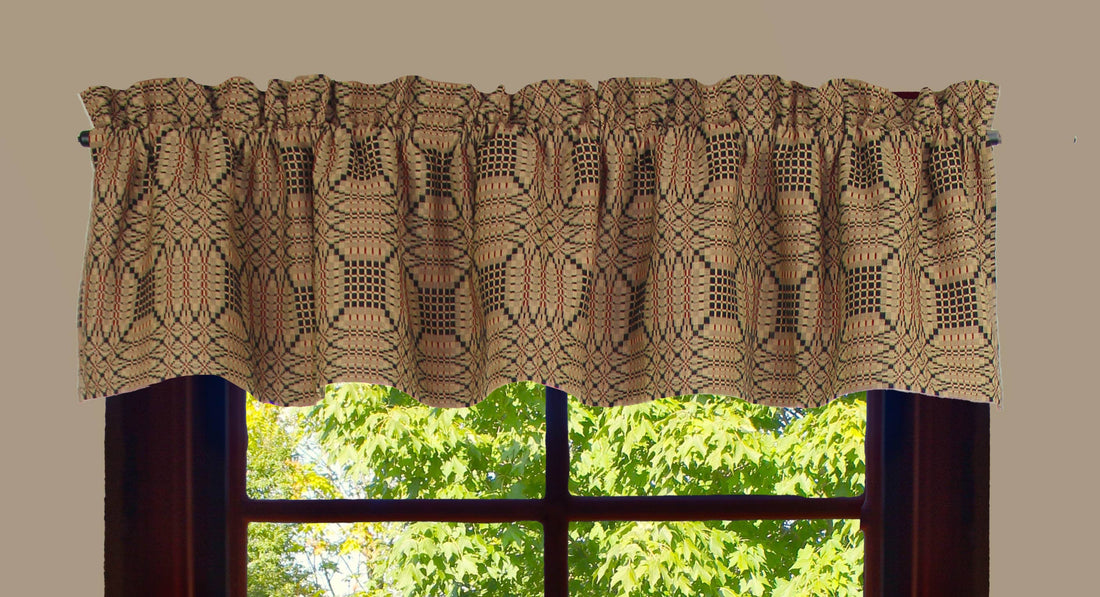 Trenton Jacquard Nutmeg Black Red Valance  - Home Collections by Raghu