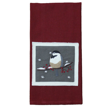 Chickadees Red towel  - Home Collections by Raghu
