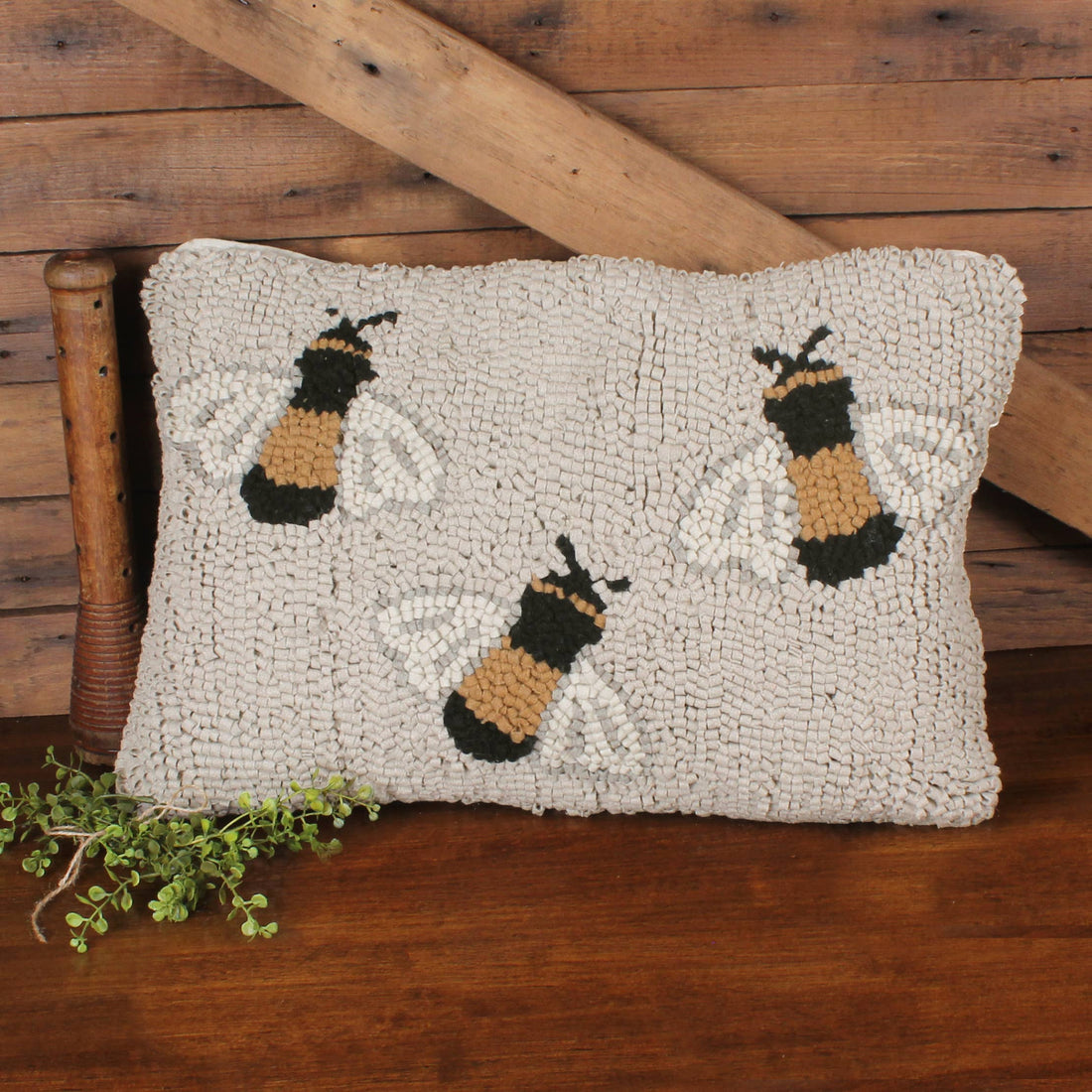 Three Bees Hooked Pillow 14 Inx20 In - Home Collections by Raghu