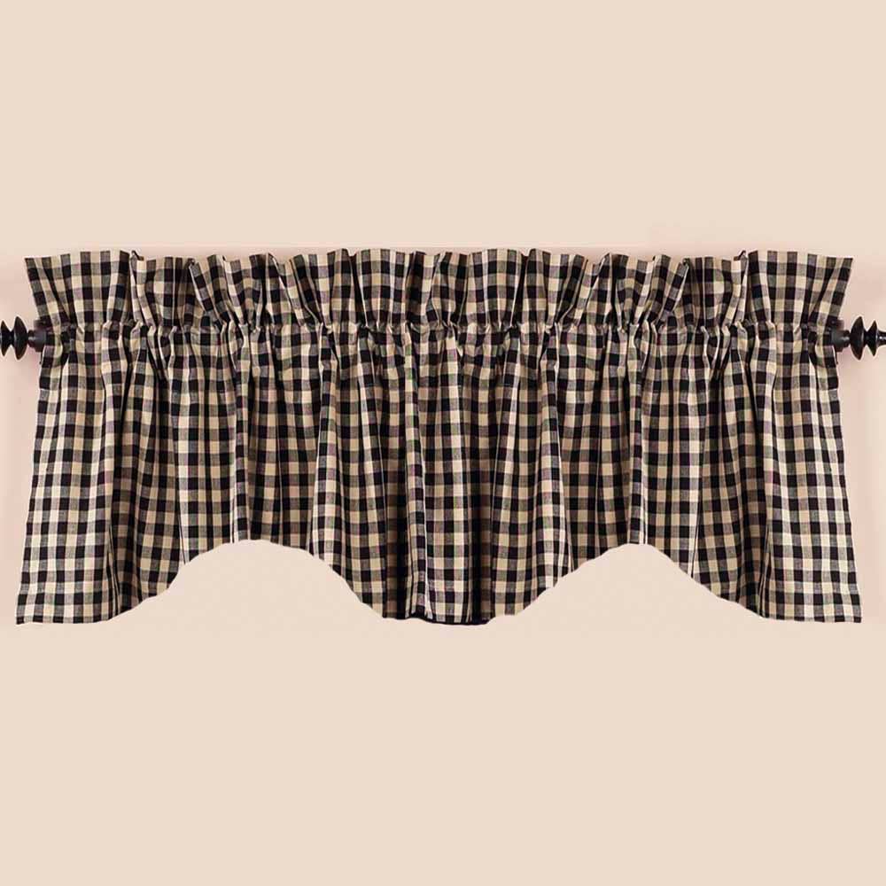 Black-Nutmeg Heritage House Check Black Scalloped Valance - Lined - Home Collections by Raghu