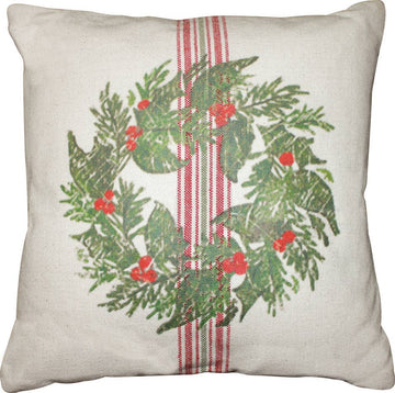 Holiday Grain Sack Cream, Red, Grn Pillow  - Home Collections by Raghu