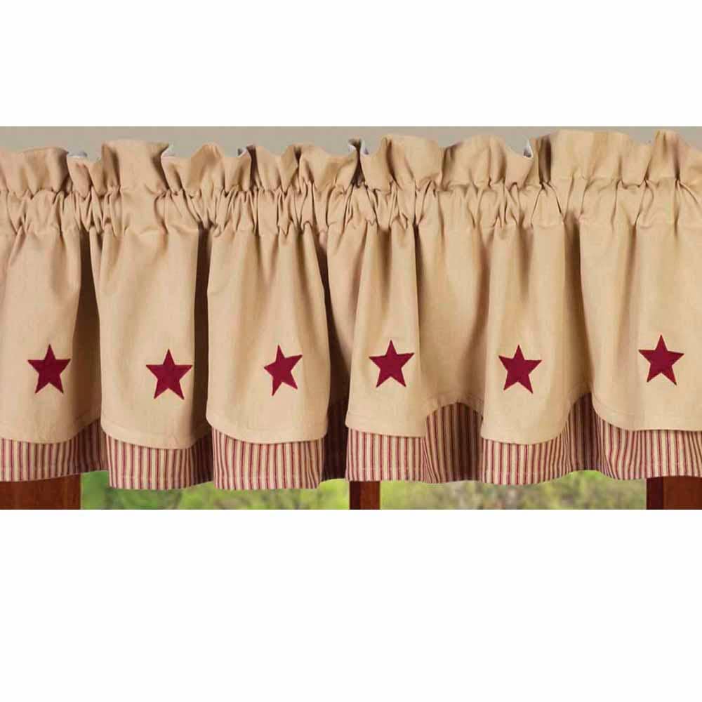 Nutmeg-Barn Red Nutmeg w/ Barn Red Star Fairfield Valance - Lined - Home Collections by Raghu