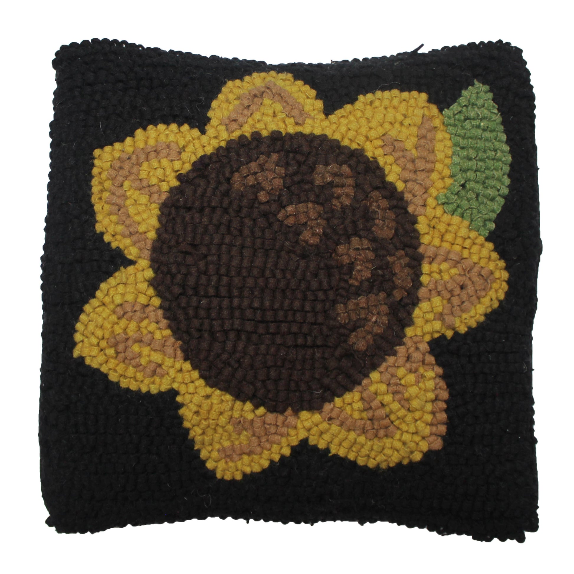 Sunflower Wool Hooked Pillow 14 In - Home Collections by Raghu