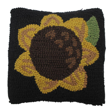 Sunflower Wool Hooked Pillow 14 In - Home Collections by Raghu