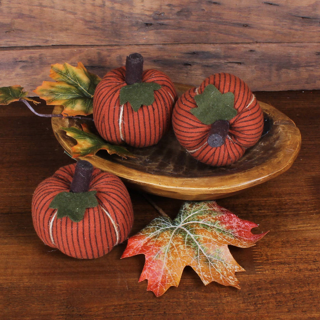 Pumpkin Spice Ticking Mini Pumpkins Set of 3 - Home Collections by Raghu