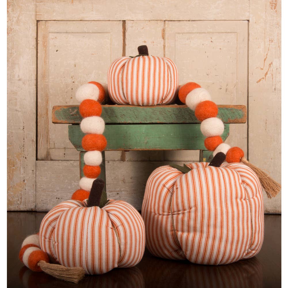 Cream Orange Ticking Pumpkin 8x6 Ornament-  Home Collections by Raghu