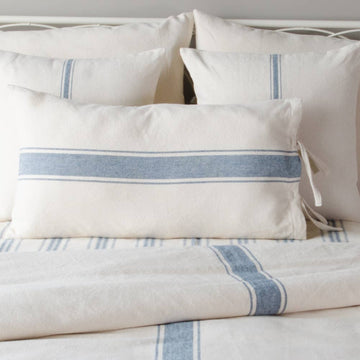 Colonial Blue Cream Grain Sack Stripe Lumbar Pillow Cover LC165014