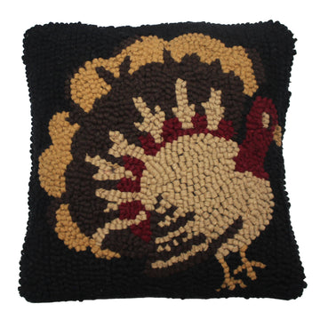 Turkey Time Wool Hooked Pillow 14 In - Home Collections by Raghu