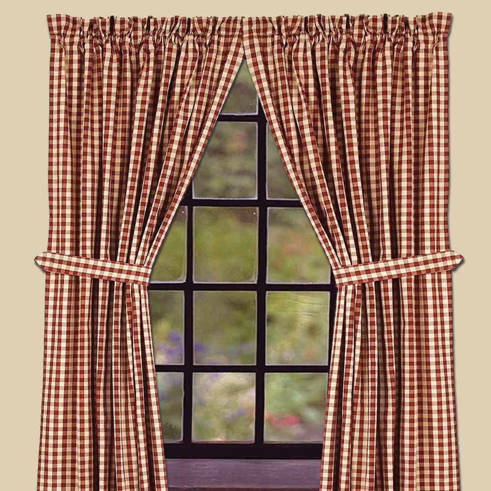 Barn Red-Nutmeg Heritage House Check Barn Red Drapery 86" Panels - Lined - Home Collections by Raghu