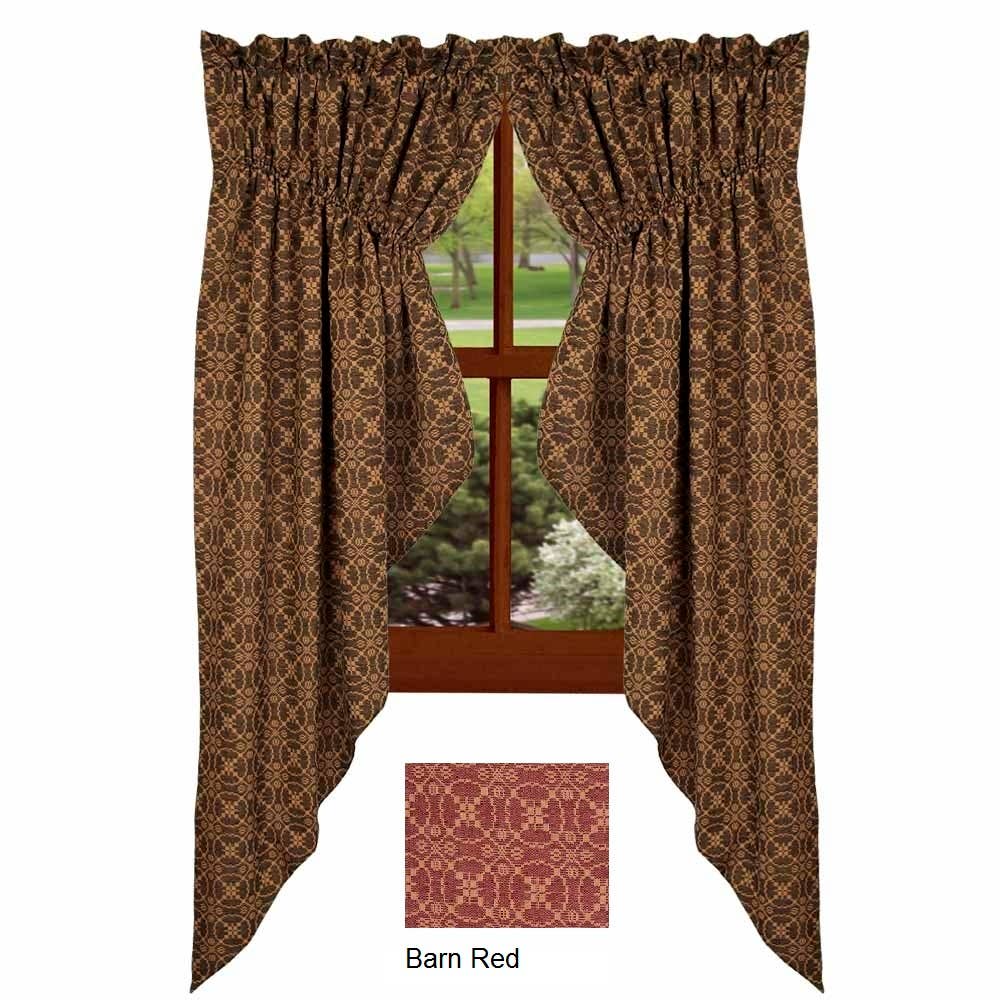 Barn Red Tan Marshfield Jacquard Gathered Swag Lined - Home Collections by Raghu