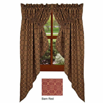 Barn Red Tan Marshfield Jacquard Gathered Swag Lined - Home Collections by Raghu
