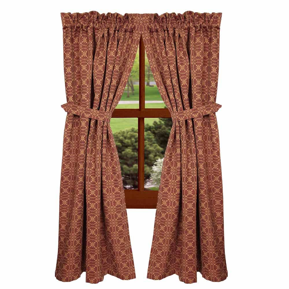 Barn Red-Tan Marshfield Jacquard 63" Panels - Lined - Home Collections by Raghu