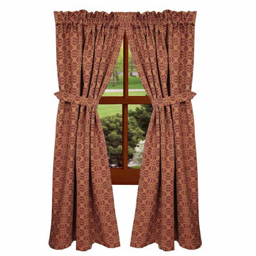 Barn Red-Tan Marshfield Jacquard 63" Panels - Lined - Home Collections by Raghu