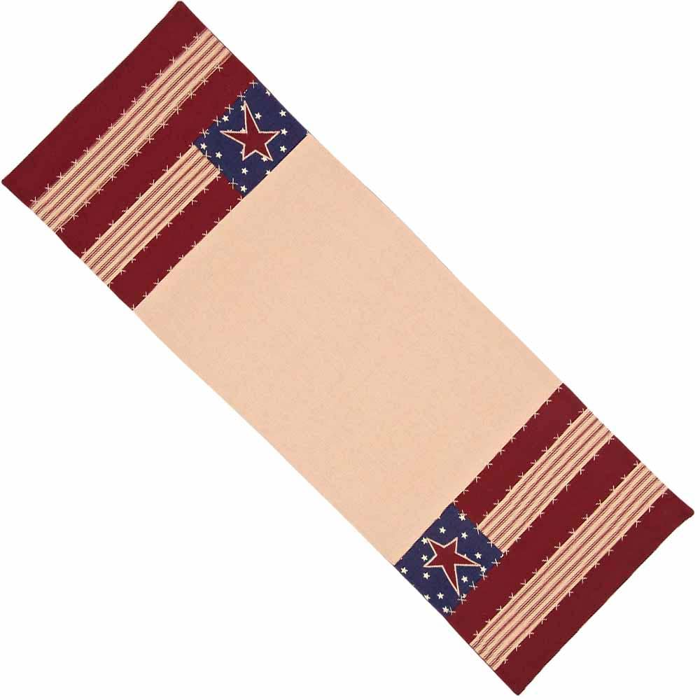 Nutmeg - Indigo - Barn Red Stars and Stripes Table Runner - Home Collections by Raghu