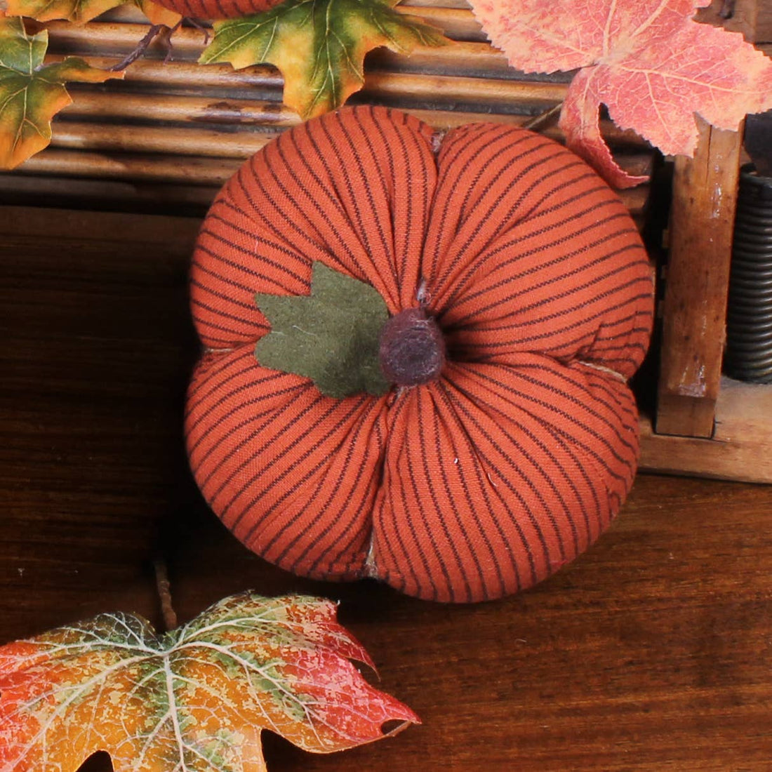 Pumpkin Spice Ticking Pumpkin 6 In x 4 In - Home Collections by Raghu