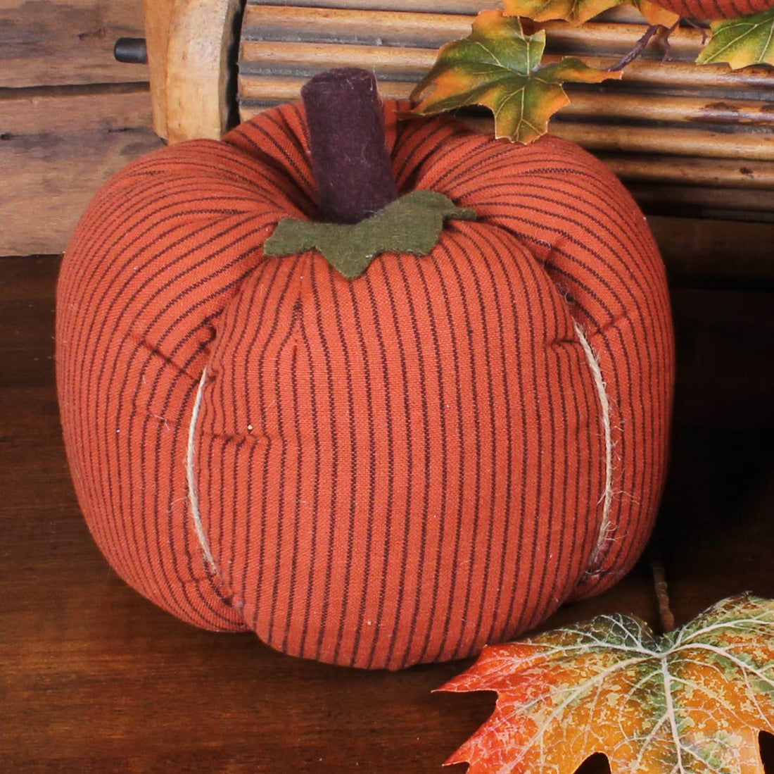 Pumpkin Spice Ticking Pumpkin 8 In x 6 In - Home Collections by Raghu