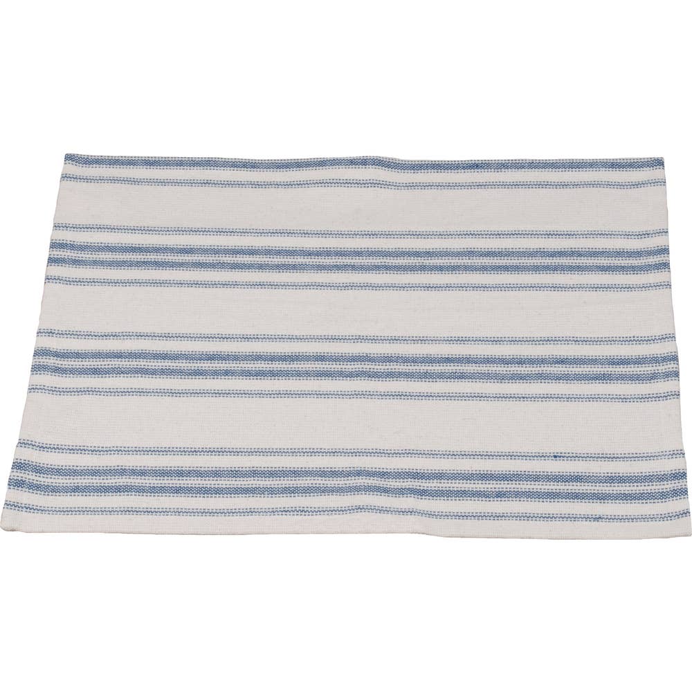 Colonial Blue-Cream Grain Sack Stripe Placemat - Set of Six - Home Collections by Raghu