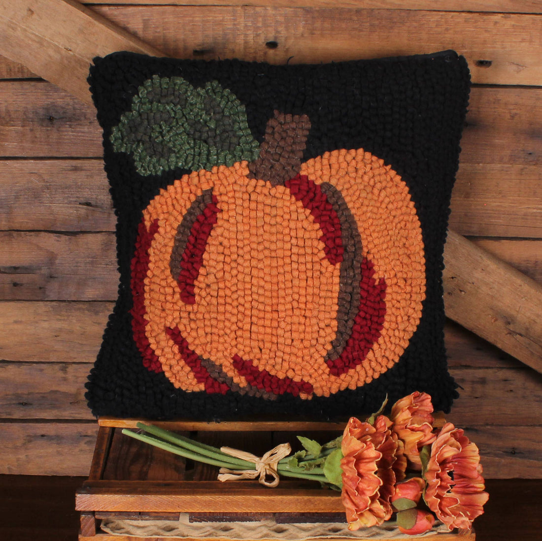 Pumpkin Wool Hooked Pillow 14 In - Home Collections by Raghu