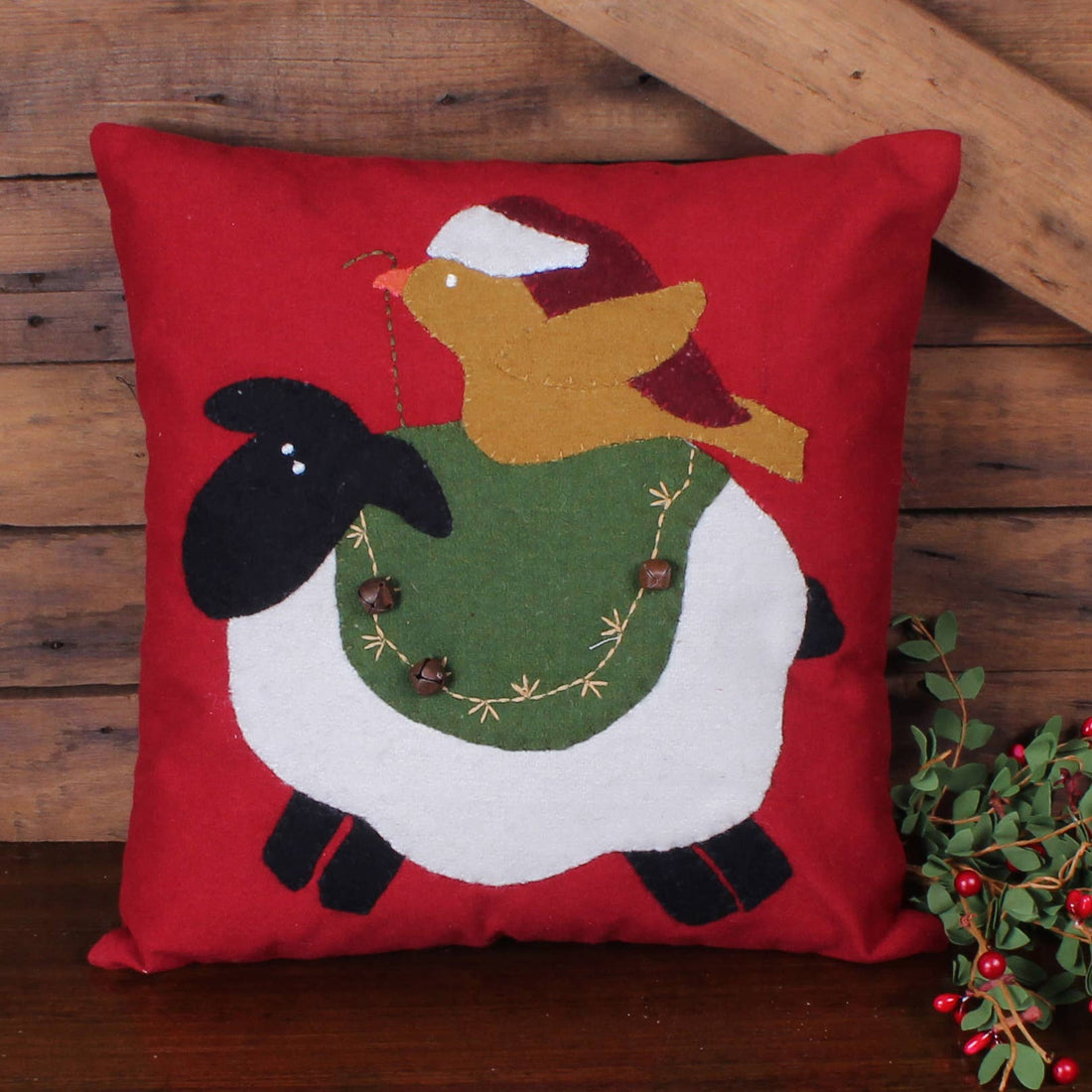 Sheep and Bird Pillow 14 In - Home Collections by Raghu