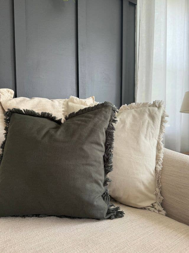 Moss Square Frayed Pillow