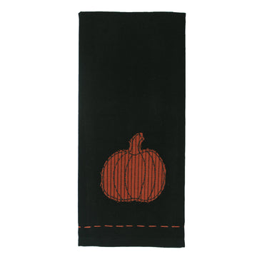Pumpkin Ticking Applique towel- Set of Two - Home Collections by Raghu