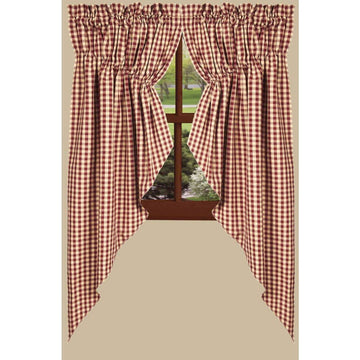 Barn Red Nutmeg Heritage House Check Barn Red Gathered Swag Lined - Home Collections by Raghu
