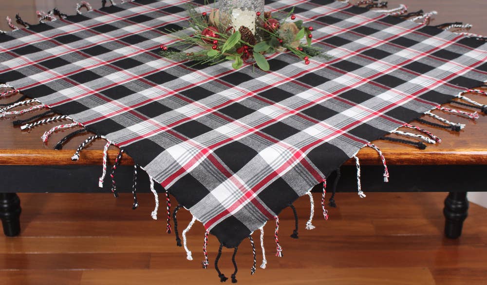 Winter Plaid Black, Red, Cream Table Square  - Home Collections by Raghu