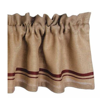 Barn Red - Wheat Burlap Stripe Valance - Lined - Home Collections by Raghu